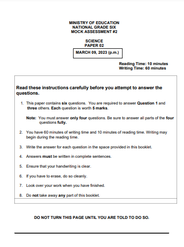 2023 - Science - National Grade Six - Mock Assessment #2 - Paper 2